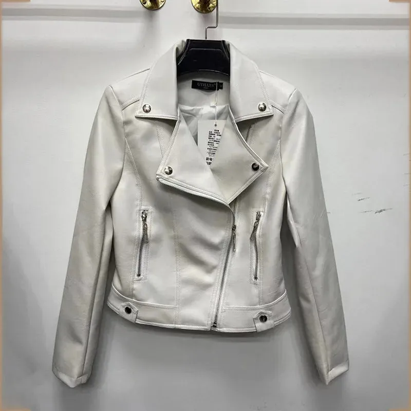 cold weather outfits Joskaa Women's Spring Autumn 2024 New Style Leather Jacket Slimming Petite Motorcycle Clothing Cropped Top For Smooth Silhouette