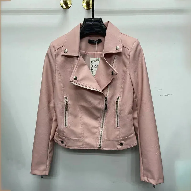 cold weather outfits Joskaa Women's Spring Autumn 2024 New Style Leather Jacket Slimming Petite Motorcycle Clothing Cropped Top For Smooth Silhouette