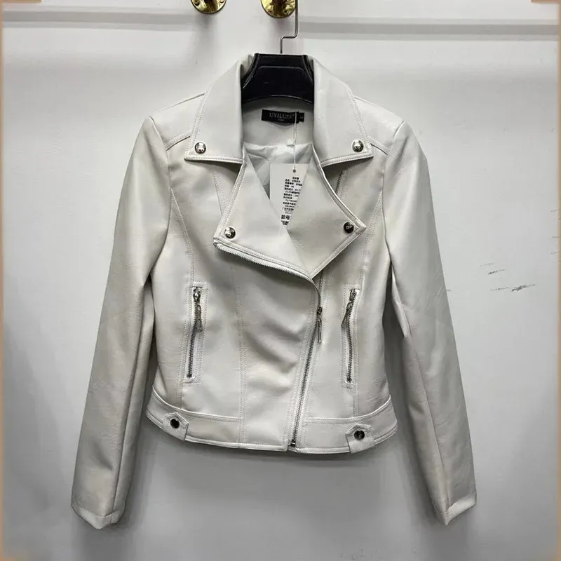 cold weather outfits Joskaa Women's Spring Autumn 2024 New Style Leather Jacket Slimming Petite Motorcycle Clothing Cropped Top For Smooth Silhouette