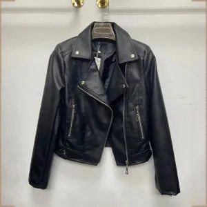 cold weather outfits Joskaa Women's Spring Autumn 2024 New Style Leather Jacket Slimming Petite Motorcycle Clothing Cropped Top For Smooth Silhouette