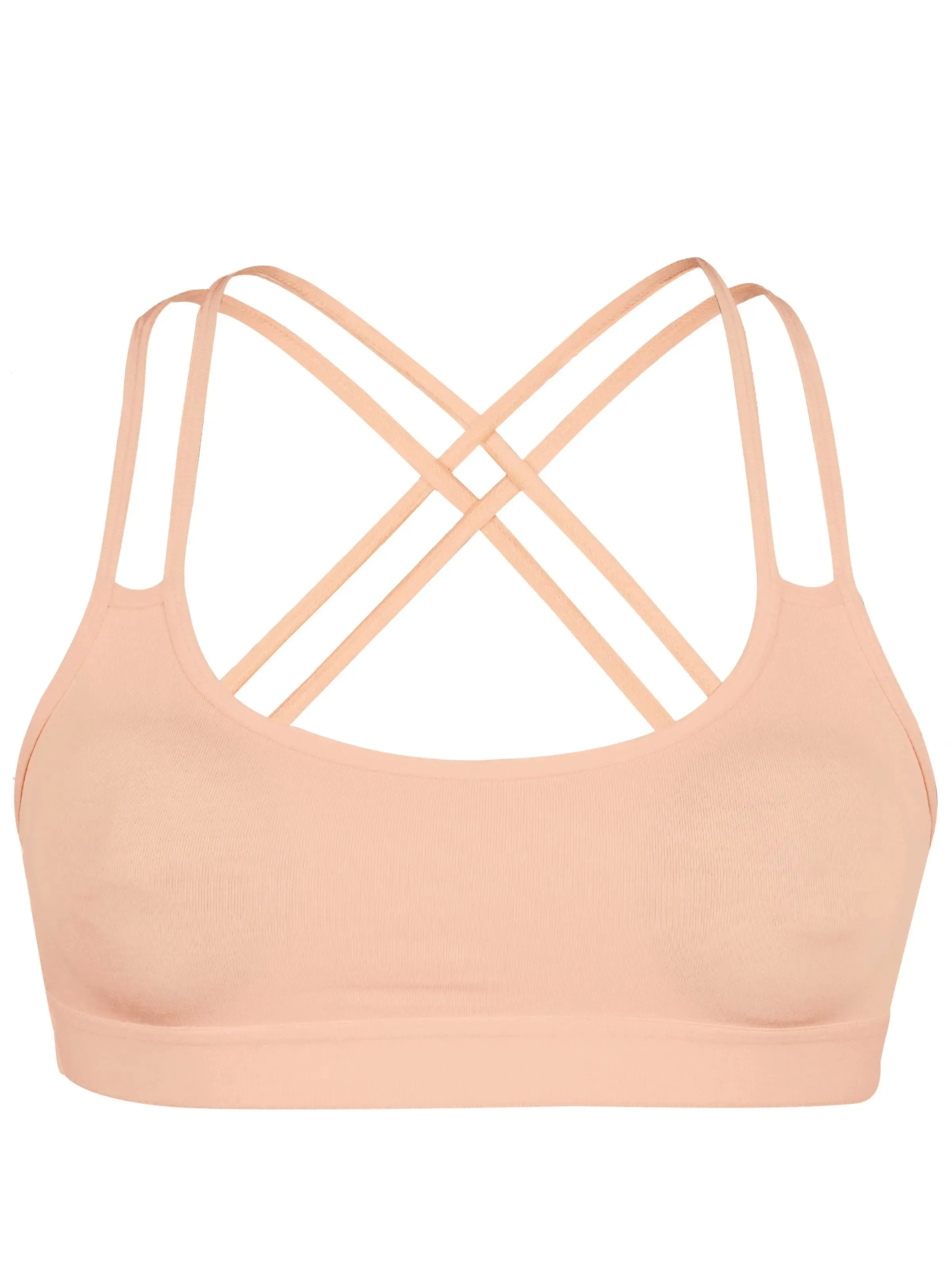 Cotton Sports Bra with Criss Cross Back in Light Pink & Skin - Removable Pads, Elastic Underband & Good Support