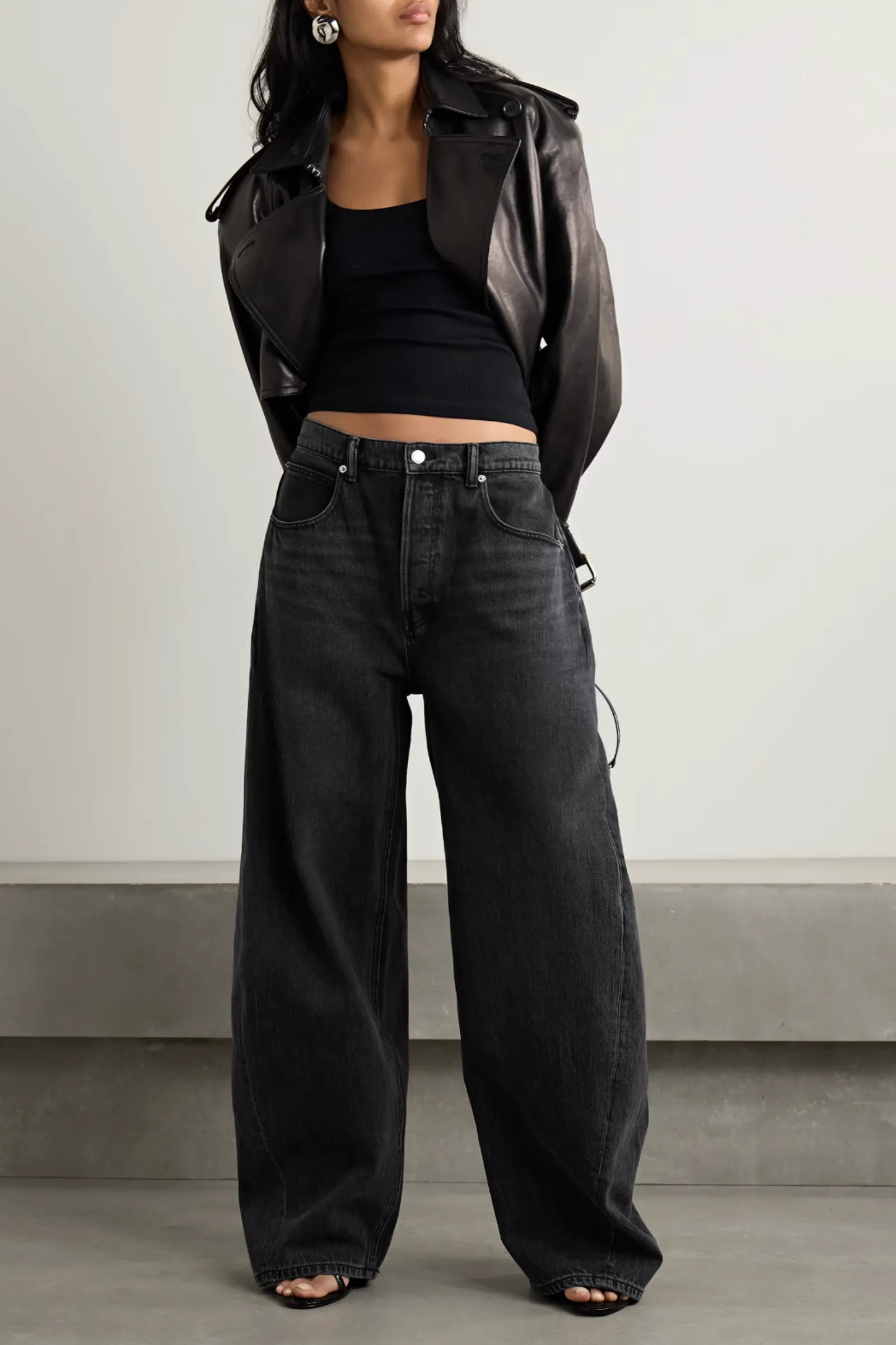 Dark Gray Mid-Rise Barrel-Leg Jeans
