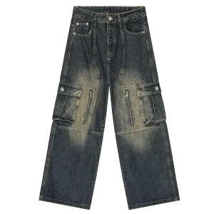 Faded Cargo Wide-Leg Jeans