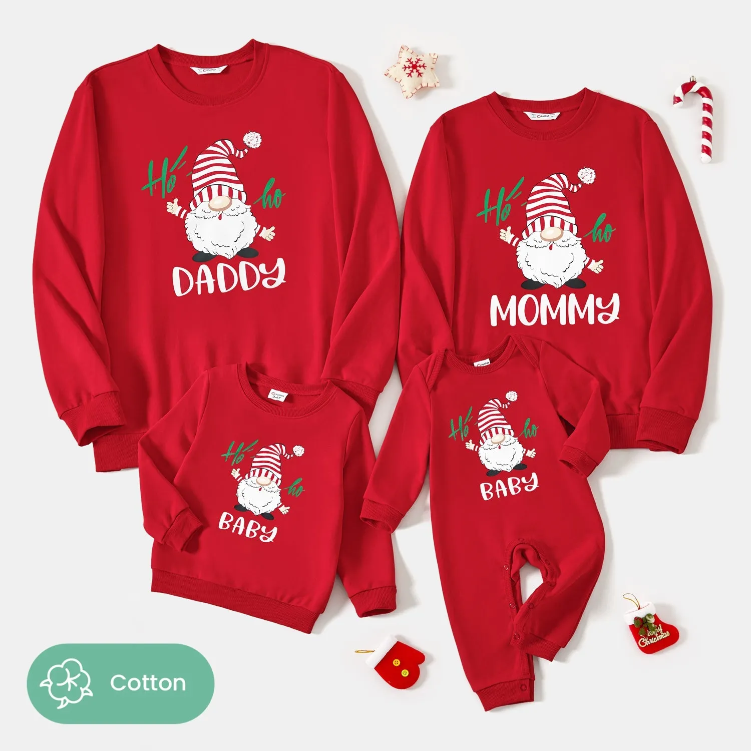 Family Matching Solid Color Santa&Letters Print Long Sleeve Cotton Tops