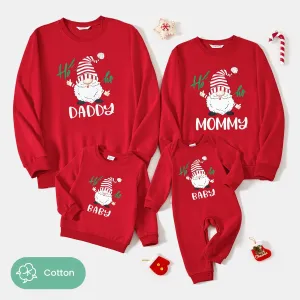 Family Matching Solid Color Santa&Letters Print Long Sleeve Cotton Tops