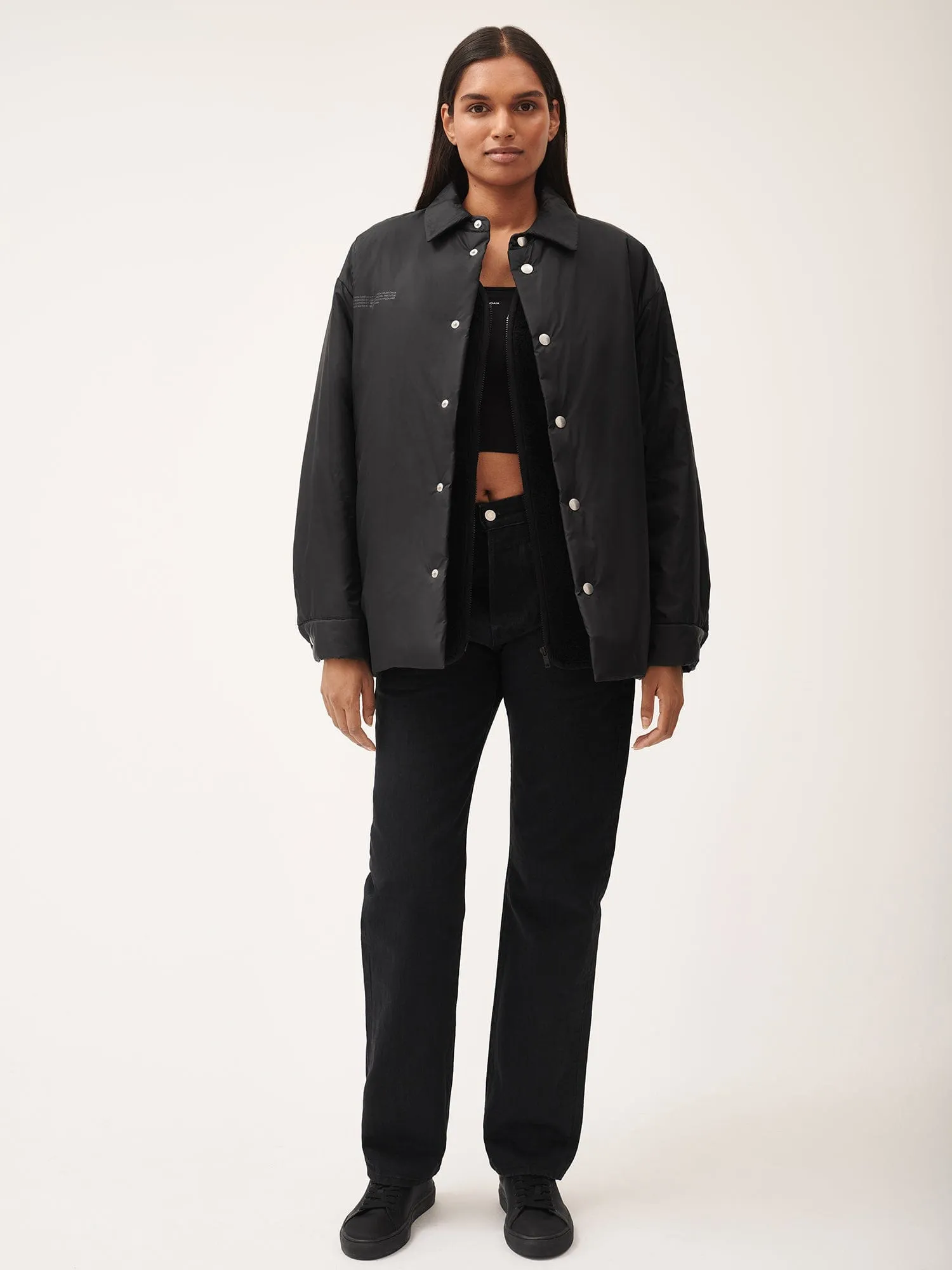 Flower-Warmth Padded Overshirt—Black