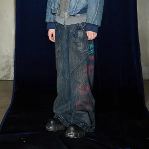 Graffiti Wide Leg Jeans