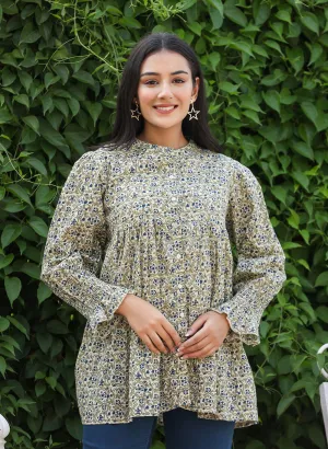 Green Printed Cotton Top (pack of 1)