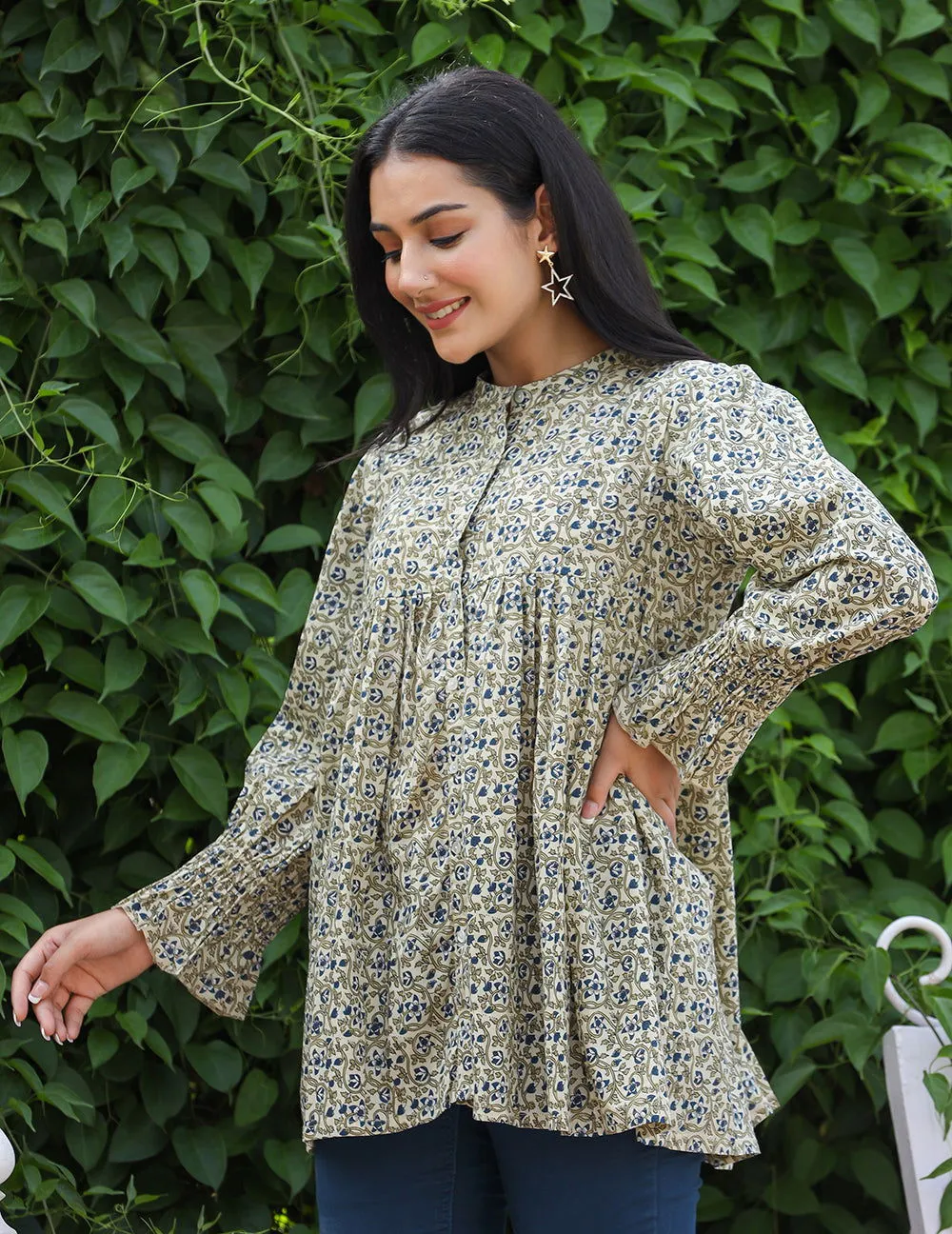 Green Printed Cotton Top (pack of 1)