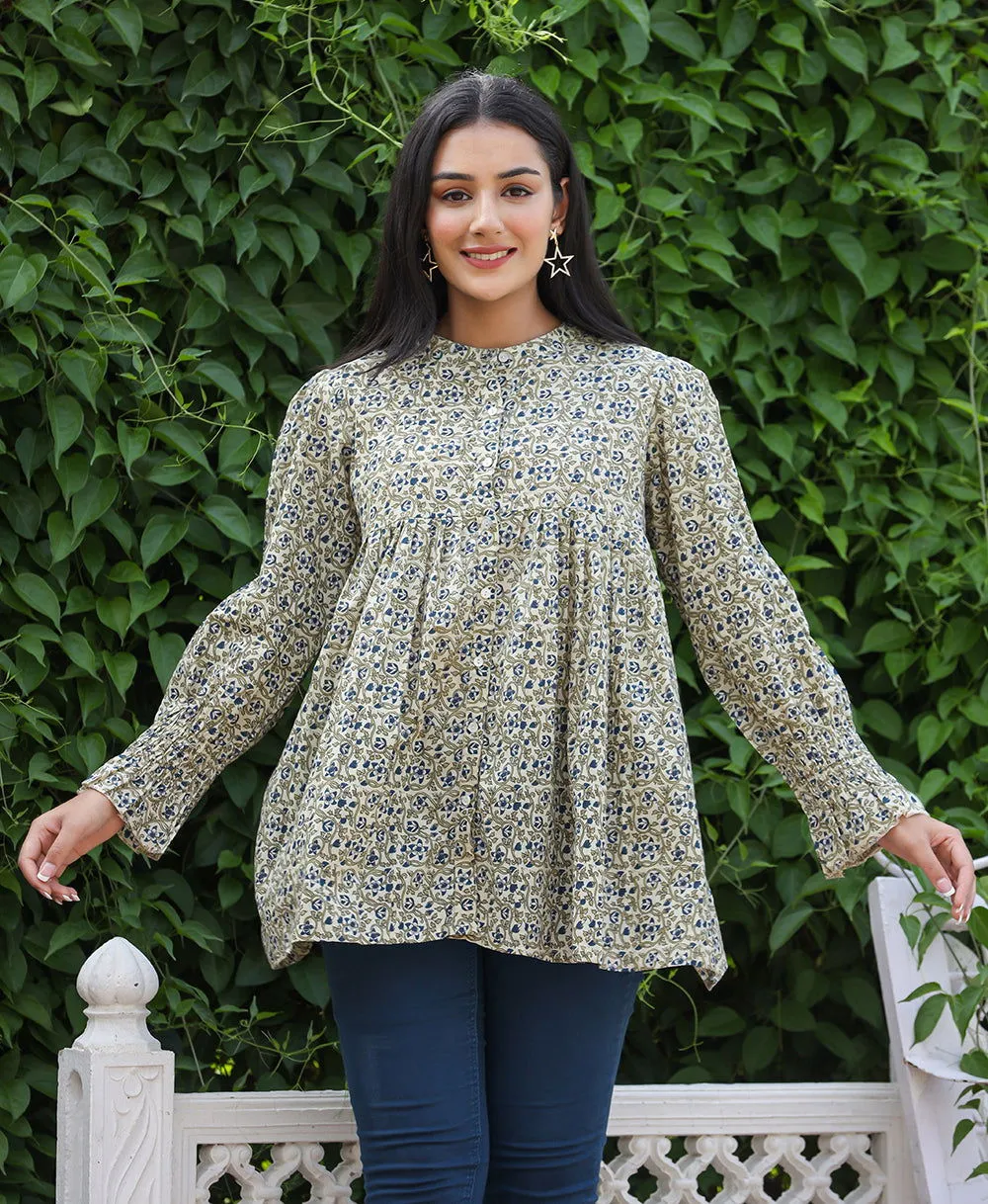 Green Printed Cotton Top (pack of 1)