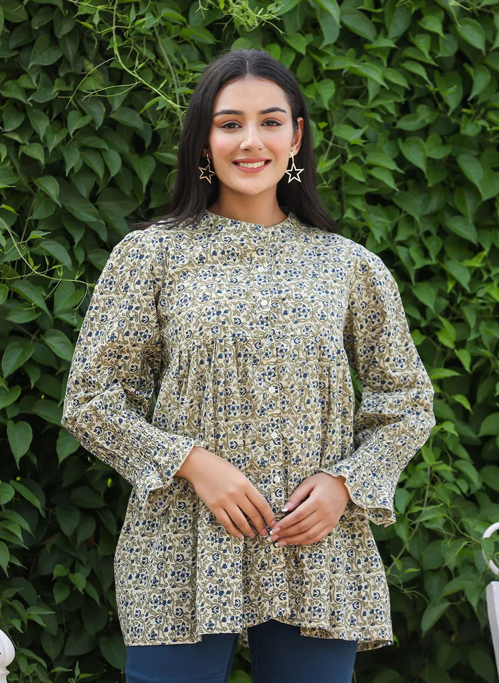 Green Printed Cotton Top (pack of 1)