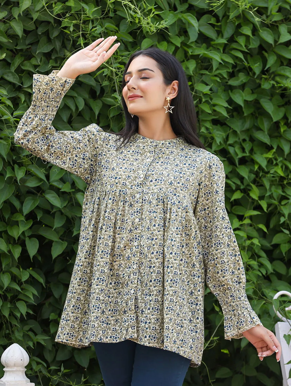Green Printed Cotton Top (pack of 1)