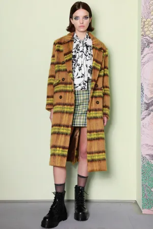 Heavy Wool Yellow Stripe Plaid Coat