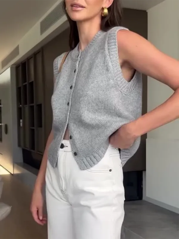 Knitted vest vest casual versatile single-breasted knitted cardigan top
