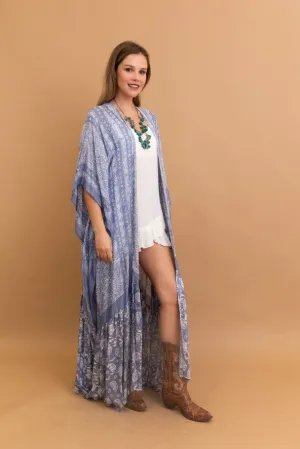 Leto Accessories Free Flow Paisley Longline Kimono in Chambray