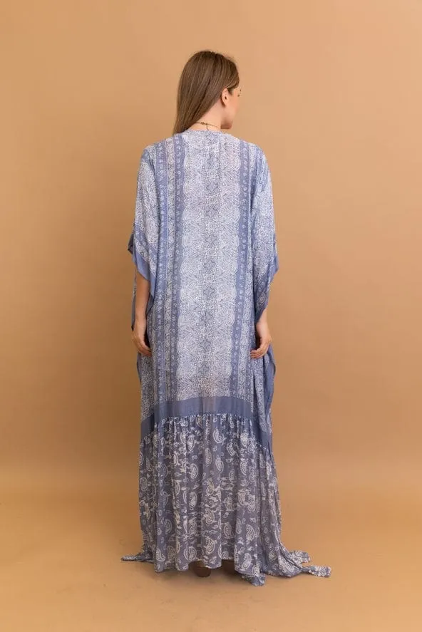 Leto Accessories Free Flow Paisley Longline Kimono in Chambray