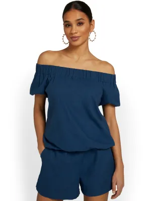 Linen-Blend Off-The-Shoulder Top