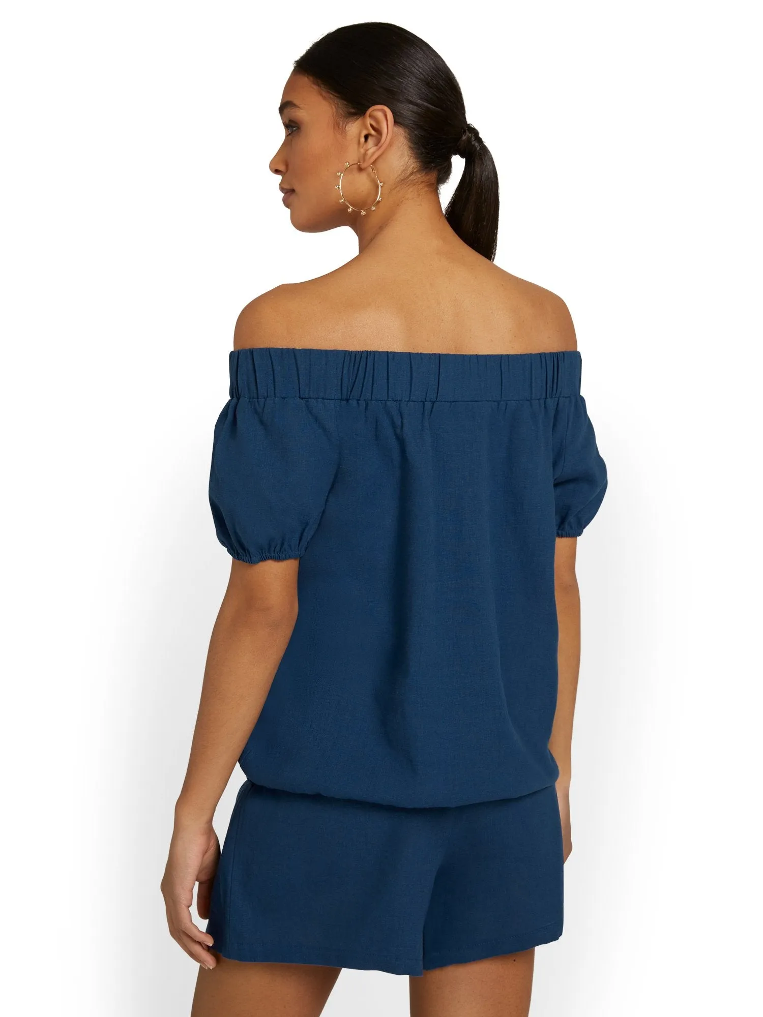 Linen-Blend Off-The-Shoulder Top
