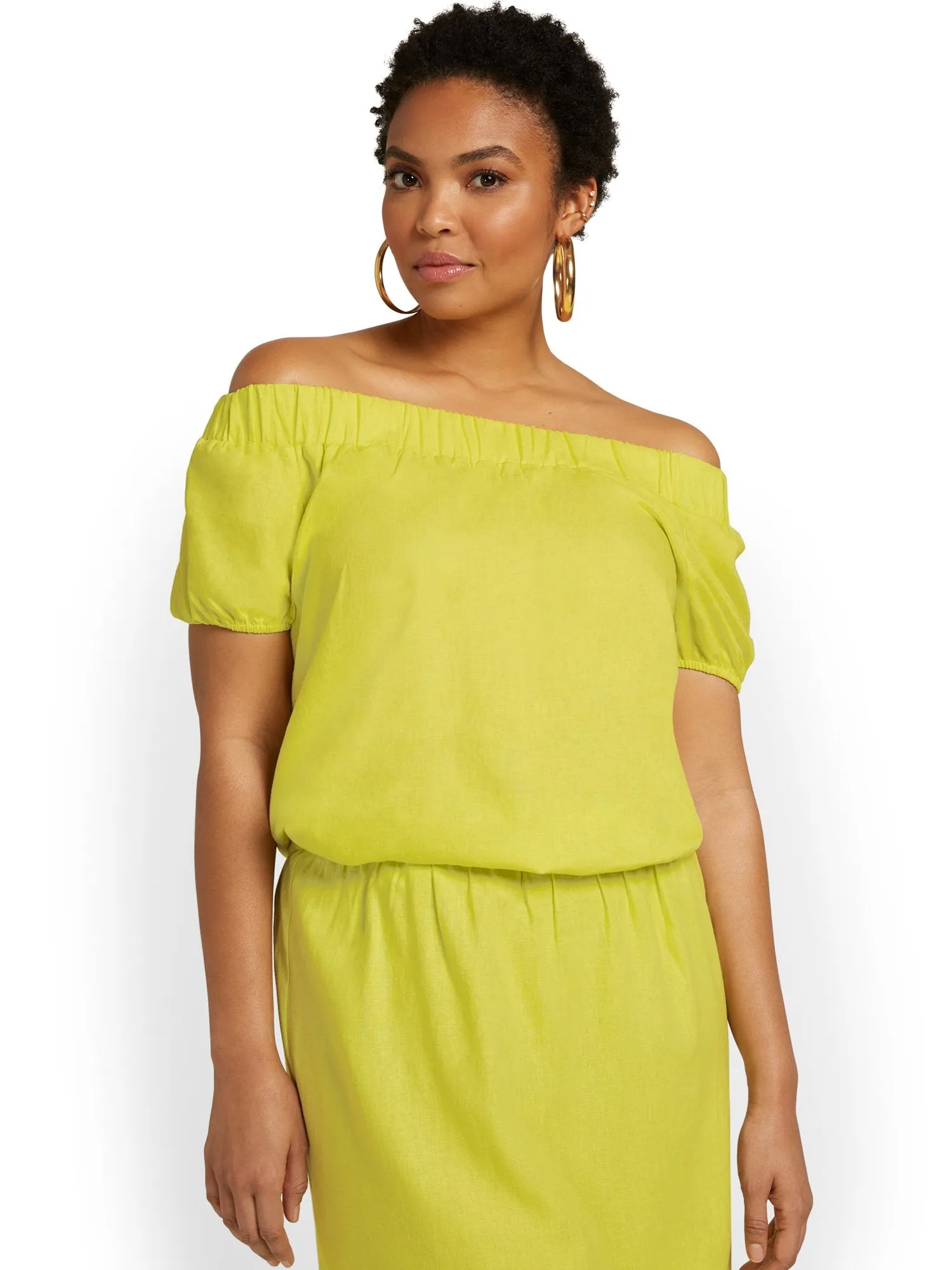 Linen-Blend Off-The-Shoulder Top