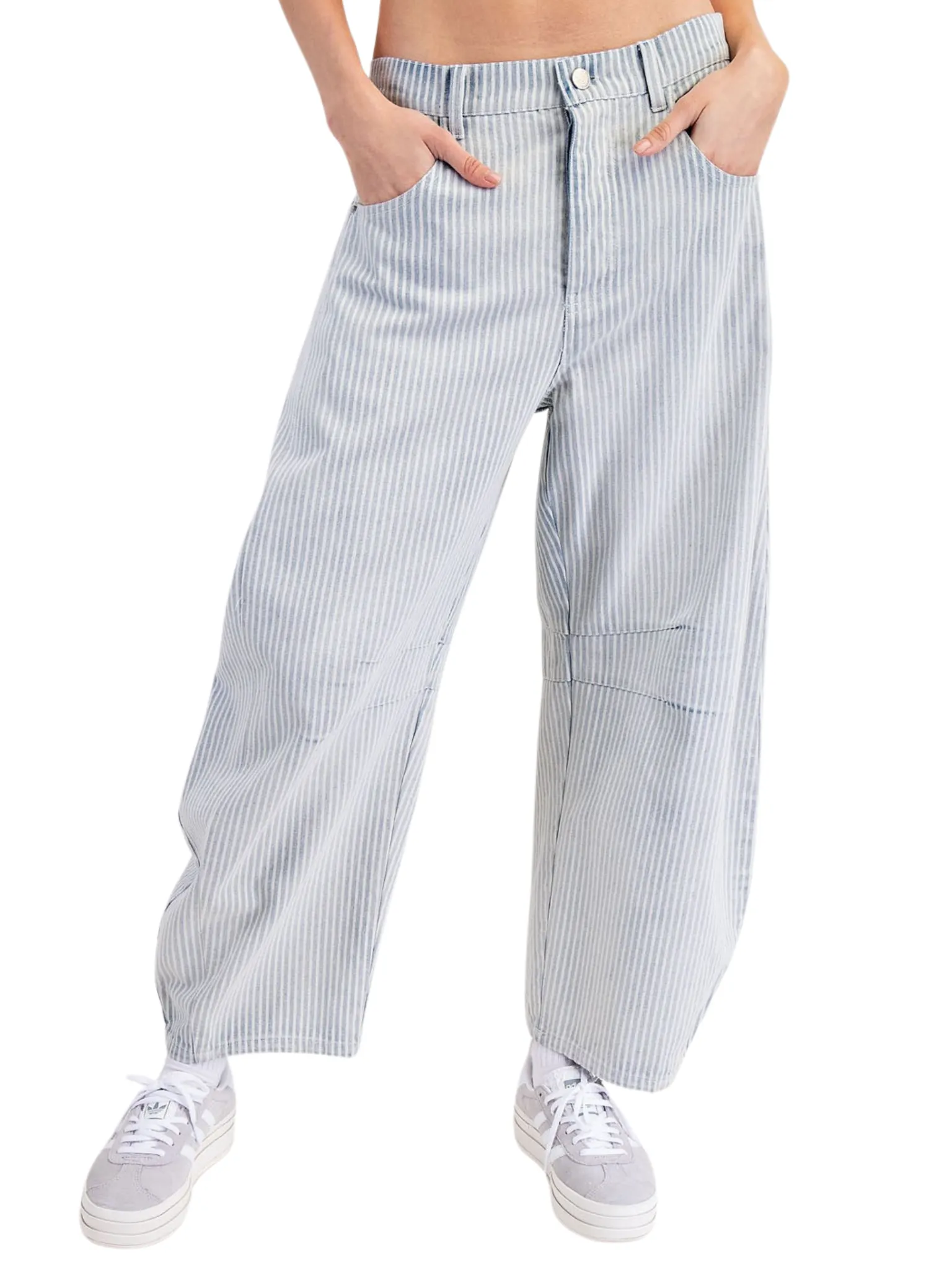 Little Moments Pinstriped Barrel Jeans