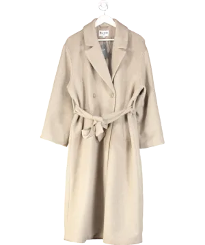 NA-KD Beige Wool Blend Scarf Detail Coat UK 8