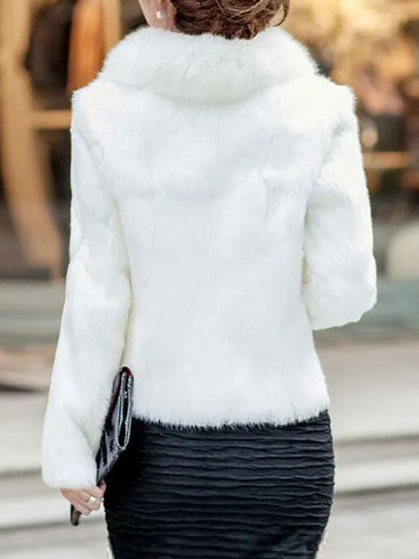 New Faux Fur Coats For Women Long Sleeves V-Neck Black Casual Winter Coat