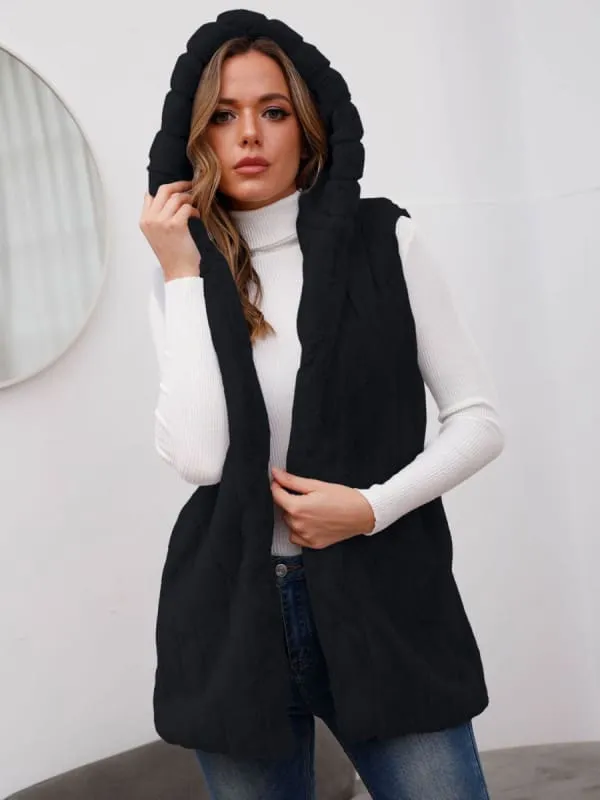 New Faux Fur Coats For Women Sleeveless Casual Oversized Hooded Light Gray Winter Coat