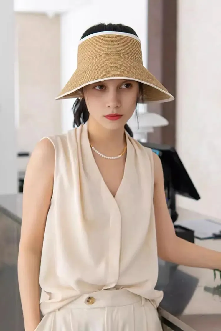 Packable Wide-brim Straw Sun Visor with Velcro Closure
