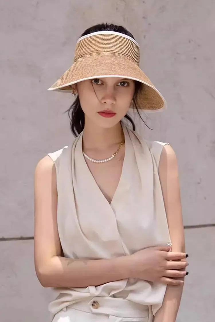Packable Wide-brim Straw Sun Visor with Velcro Closure