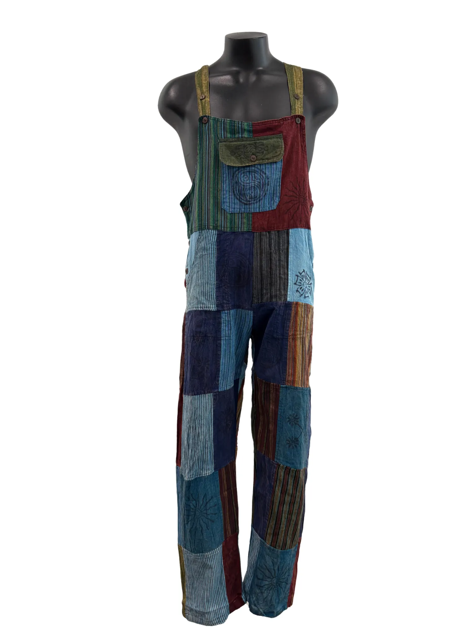 Patchwork Straight leg overalls Blue