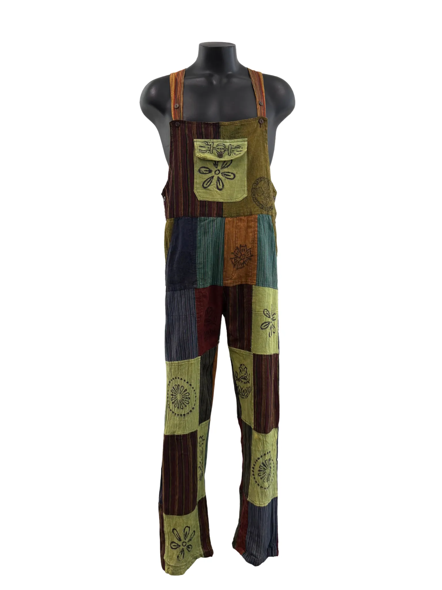 Patchwork Straight leg overalls Green
