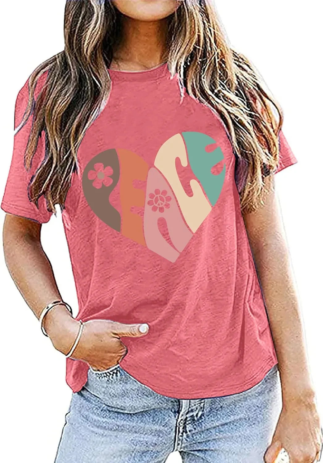 Peace Love Shirts Women Hippie Soul Inspirational Vintage Short Sleeve Graphic Tees Tops