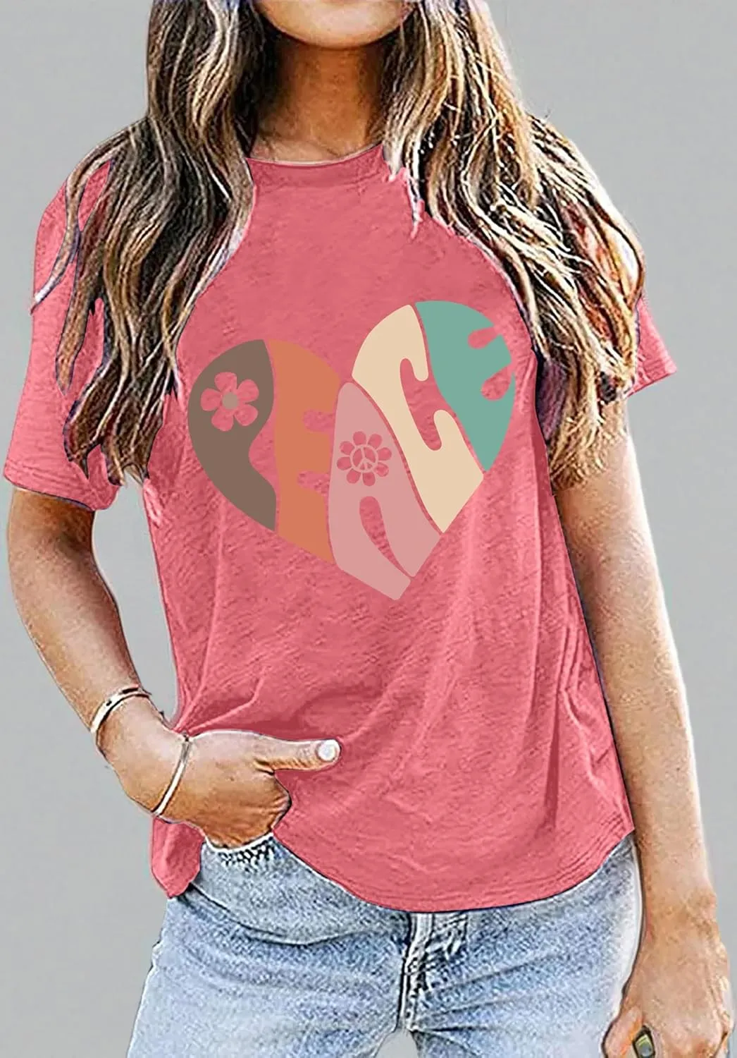 Peace Love Shirts Women Hippie Soul Inspirational Vintage Short Sleeve Graphic Tees Tops
