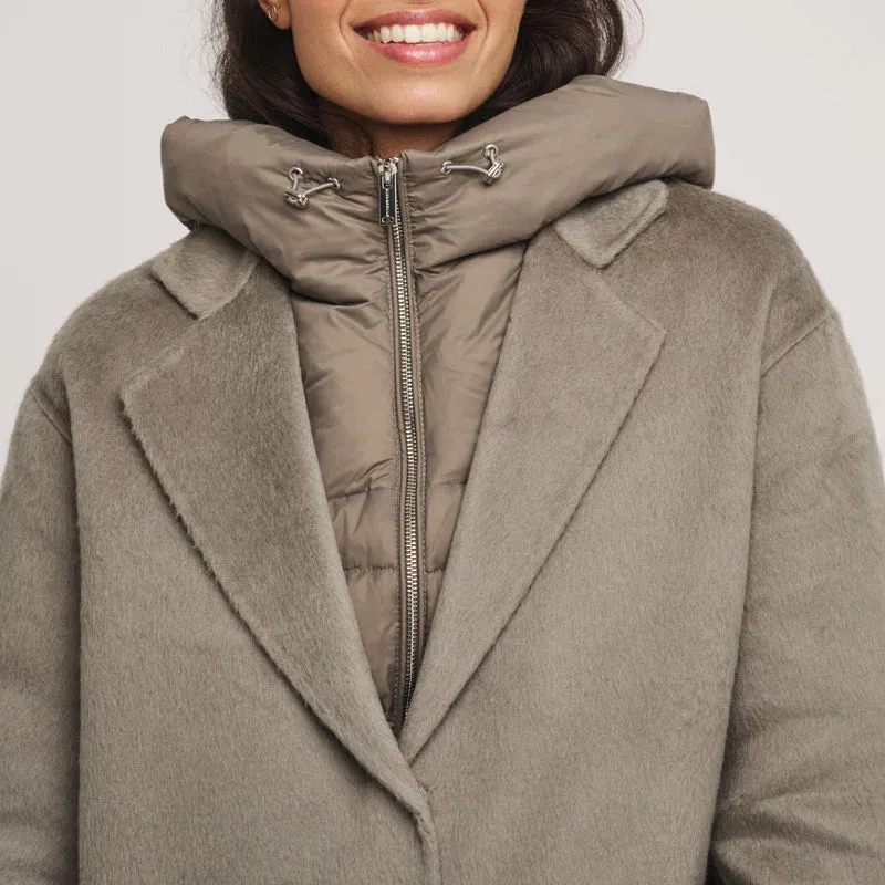 R&P Reni Wool Coat, Removable Down Jacket in Dark Artichoke