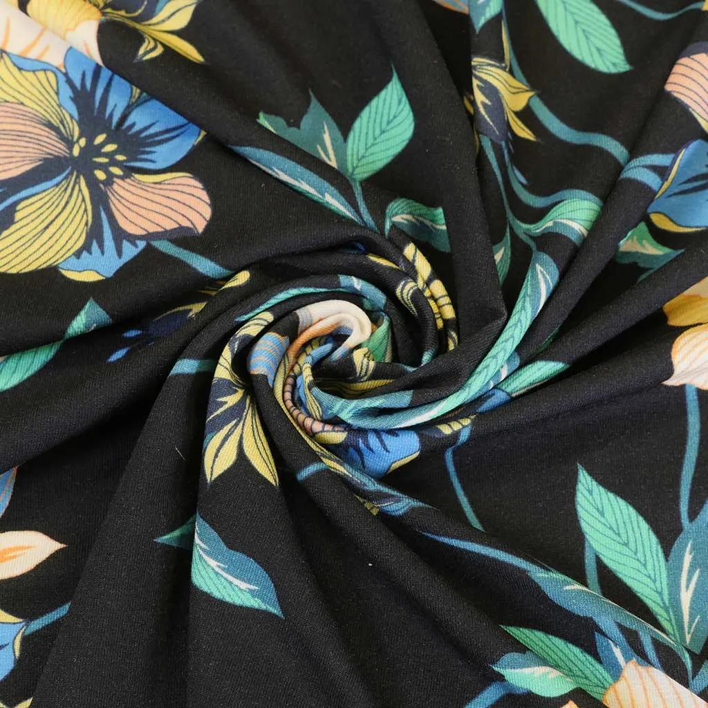 Rossi 5484 - Dark Navy Floral Viscose Elastane Single Jersey Fabric from John Kaldor Sample