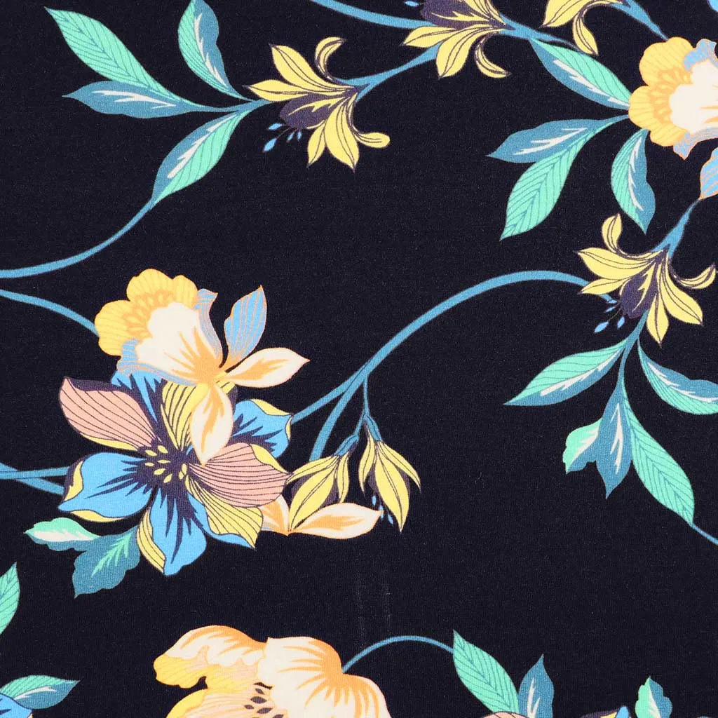 Rossi 5484 - Dark Navy Floral Viscose Elastane Single Jersey Fabric from John Kaldor Sample
