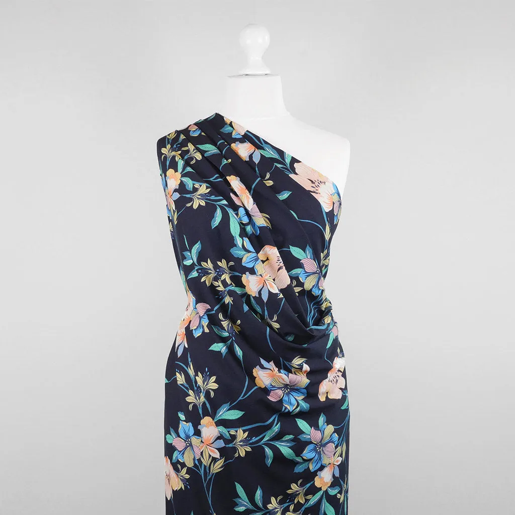 Rossi 5484 - Dark Navy Floral Viscose Elastane Single Jersey Fabric from John Kaldor Sample