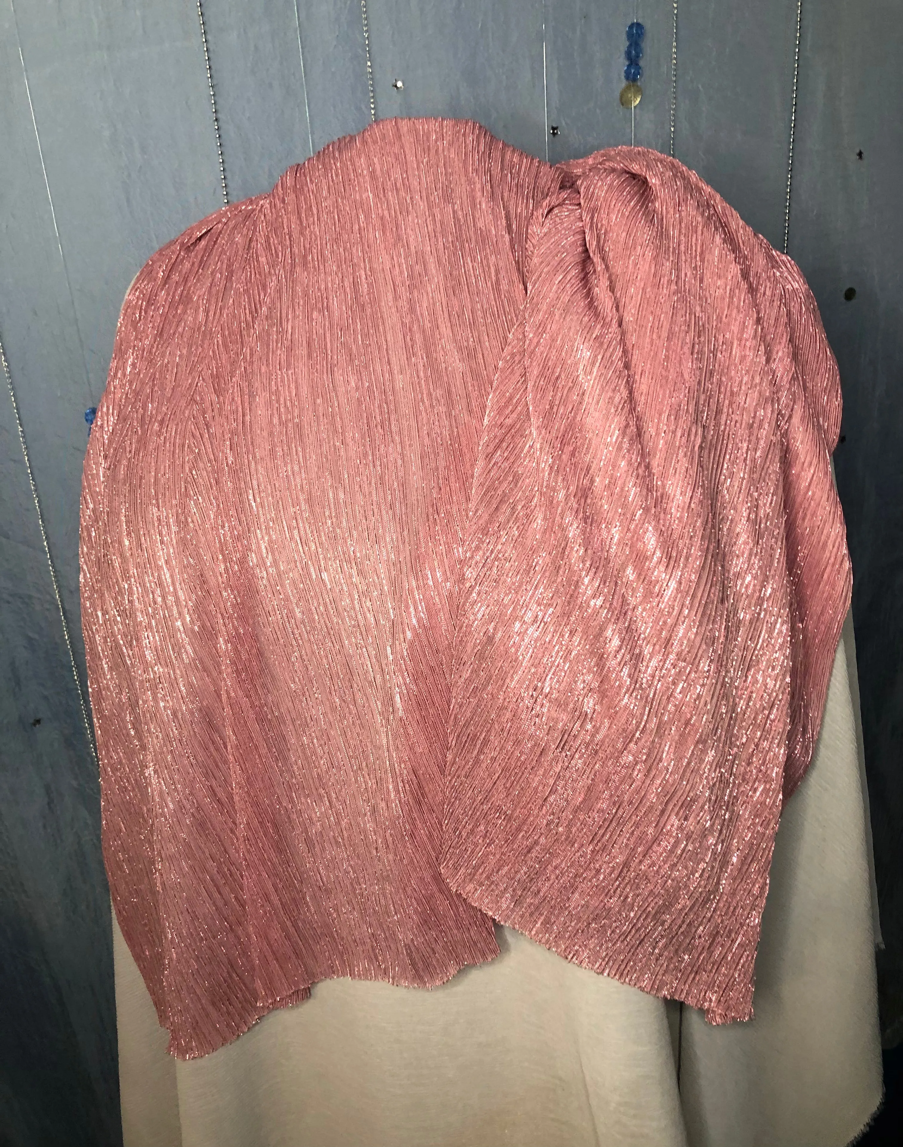 Scarf-Dusty Pink Tricot Pleated Metal Threads Tricot Pleated Metal Threads