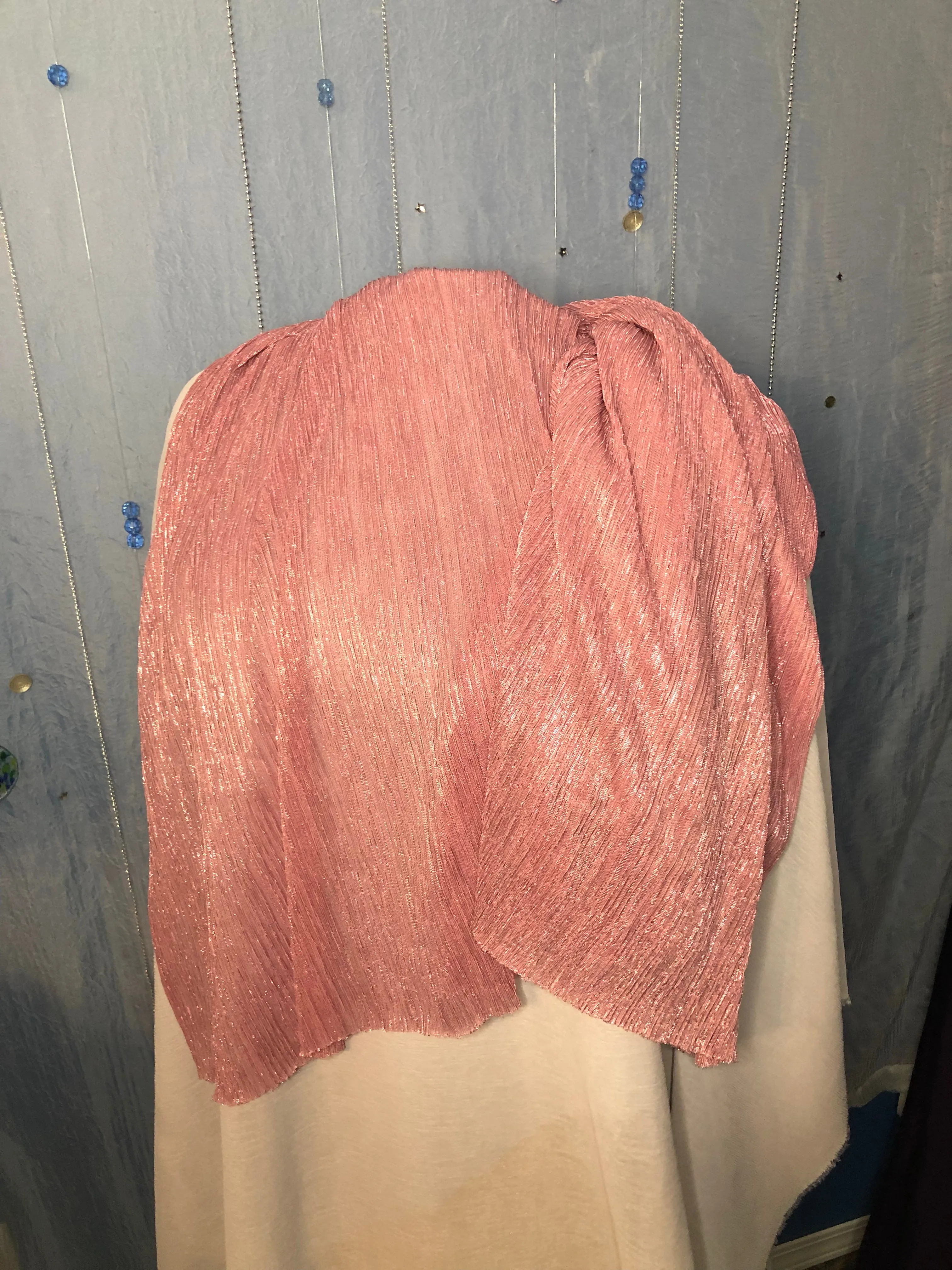 Scarf-Dusty Pink Tricot Pleated Metal Threads Tricot Pleated Metal Threads