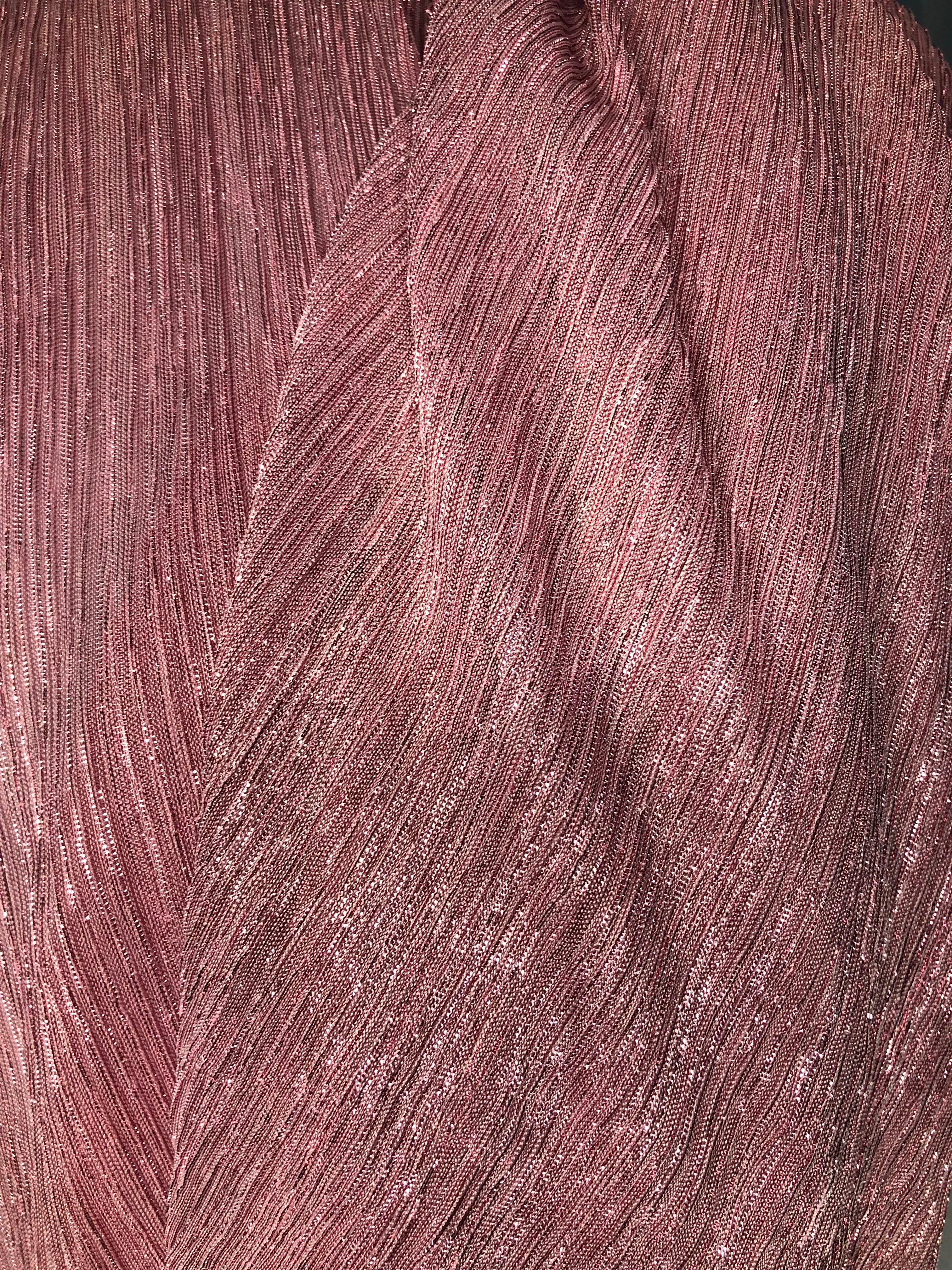 Scarf-Dusty Pink Tricot Pleated Metal Threads Tricot Pleated Metal Threads
