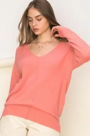 Tea Rose | Seam Detail V-Neck Sweaters