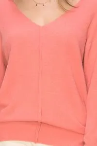 Tea Rose | Seam Detail V-Neck Sweaters