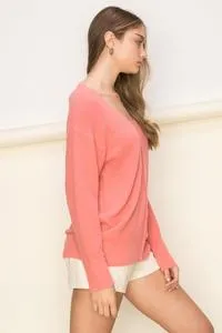 Tea Rose | Seam Detail V-Neck Sweaters