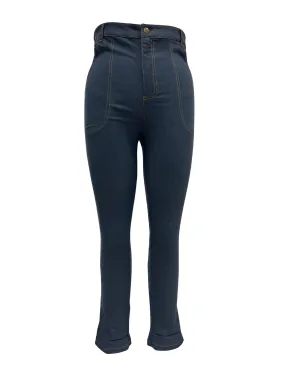 Unique Vintage Indigo Denim Cuffed Jeans | Blue