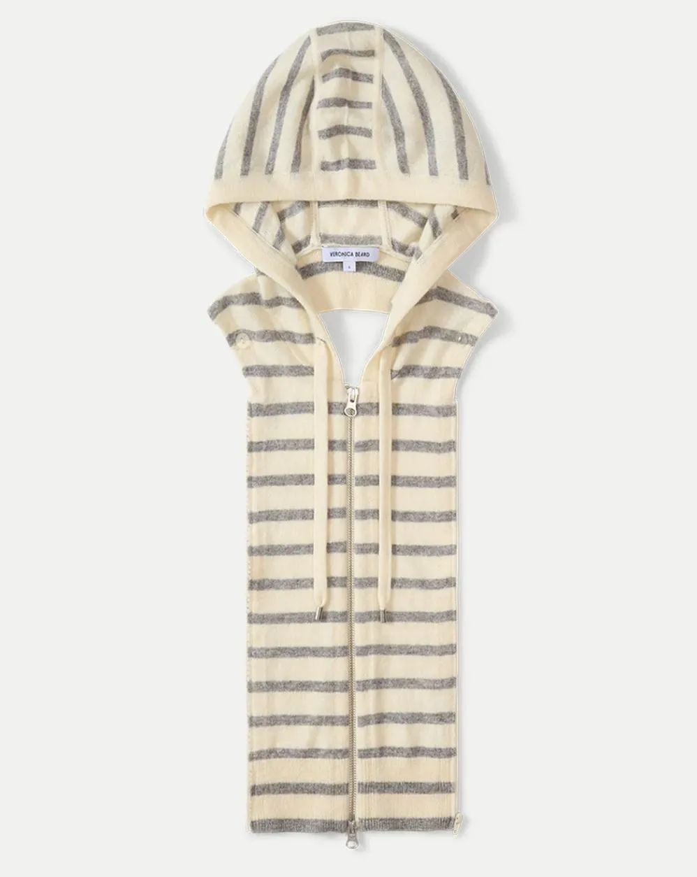 Veronica Beard Cashmere Hoodie Dickey in Ivory/Heather Grey