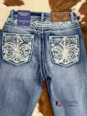 WESTFIELD EAGLE RHINESTONE MEDIUM LIGHT WASH BOOTCUT WOMEN JEANS WT-725