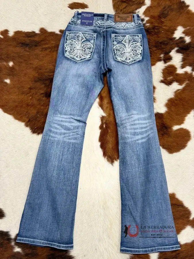 WESTFIELD EAGLE RHINESTONE MEDIUM LIGHT WASH BOOTCUT WOMEN JEANS WT-725