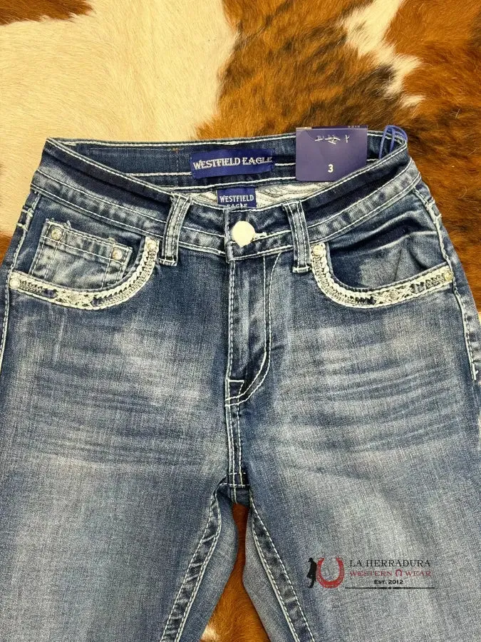 WESTFIELD EAGLE RHINESTONE MEDIUM LIGHT WASH BOOTCUT WOMEN JEANS WT-725
