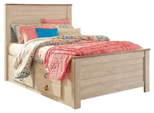 Willowton B267B22 Whitewash Full Panel Bed with 2 Storage Drawers