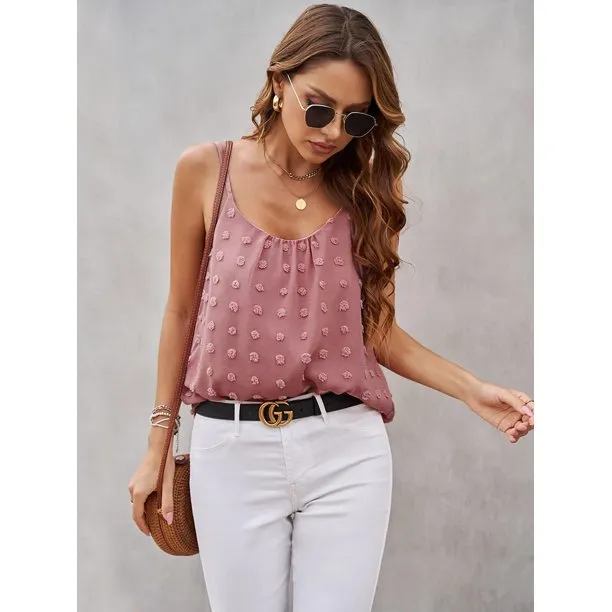 Women Summer Tank Tops Adjustable Spaghetti Strap Pom Pom Female Camisole